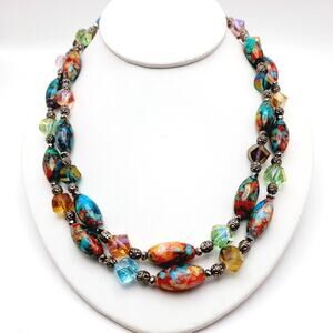Artisan Multicolor Art Glass Bead Crystal Necklace 40 Inch No Clasp